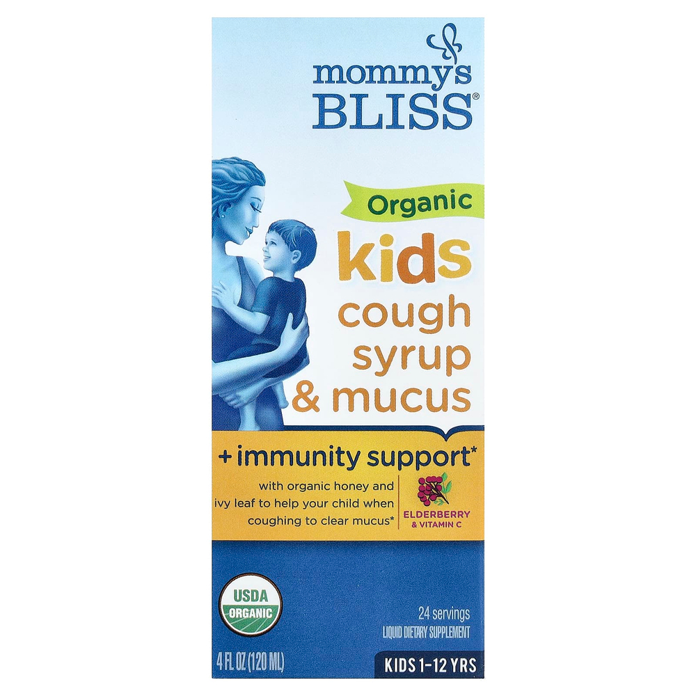 Mommy's Bliss, органический сироп от кашля, для выведения мокроты и укрепления иммунитета, для детей от 1 до 12 лет, с бузиной, 120 мл (4 жидк. унции)