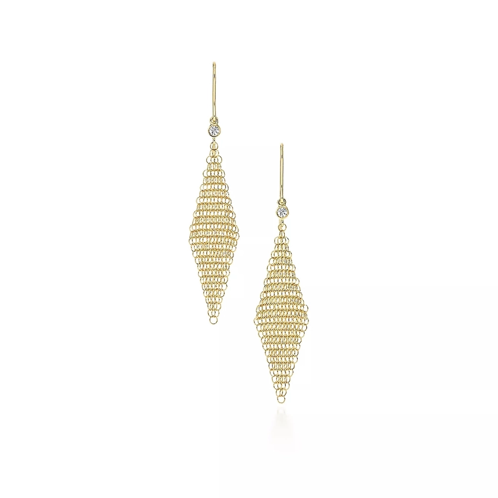 Серьги сеточки из золота с бриллиантами, Tiffany💎