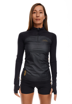 ЛОНГСЛИВ С МЕМБРАННОЙ ВСТАВКОЙ ЖЕНСКИЙ 1/2 ZIP MEMBRANE | BLACK/GOLD