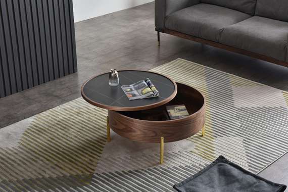 Журнальный столик Slide Ø80х40 см со сдвижной столешницей, черная керамика