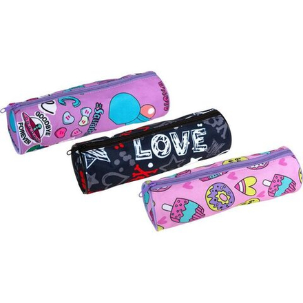 Пенал-косметичка (210*60*60) молния, ткань Happy, круглый на 55 пр.