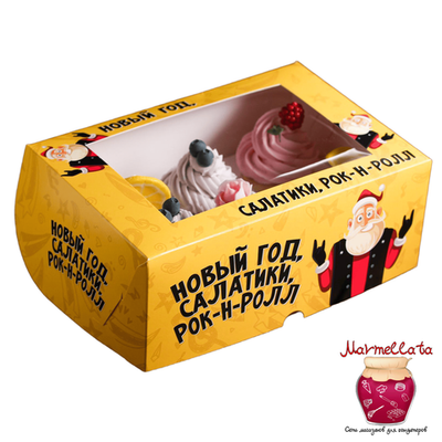 Упаковка для капкейков "Салатики, Рок-н-Ролл" с окном, 6 ячеек