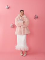 ЮБКА САТИНОВАЯ С ПЕРЬЯМИ WHITE