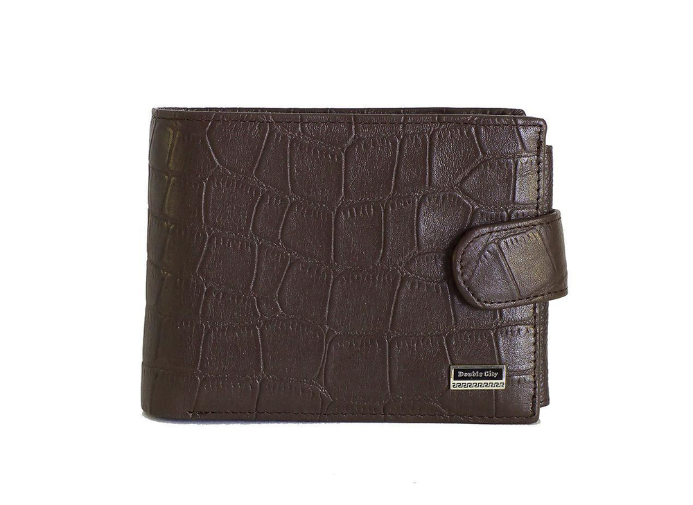 Стильный мужской тёмно-коричневый кошелёк бумажник портмоне из натуральной кожи под крокодила с отделением для техпаспорта 063-DC9-05B