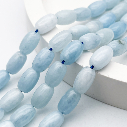 Аквамарин бусины, бочонок, размер около 11*7 мм, цена за 8 шт (1/4 нити)