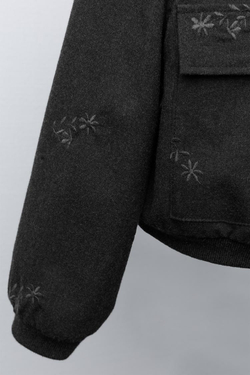 ZARA БОМБЕР С ВЫШИВКОЙ «ЦВЕТЫ», ТЕМНЫЙ АНТРАЦИТ