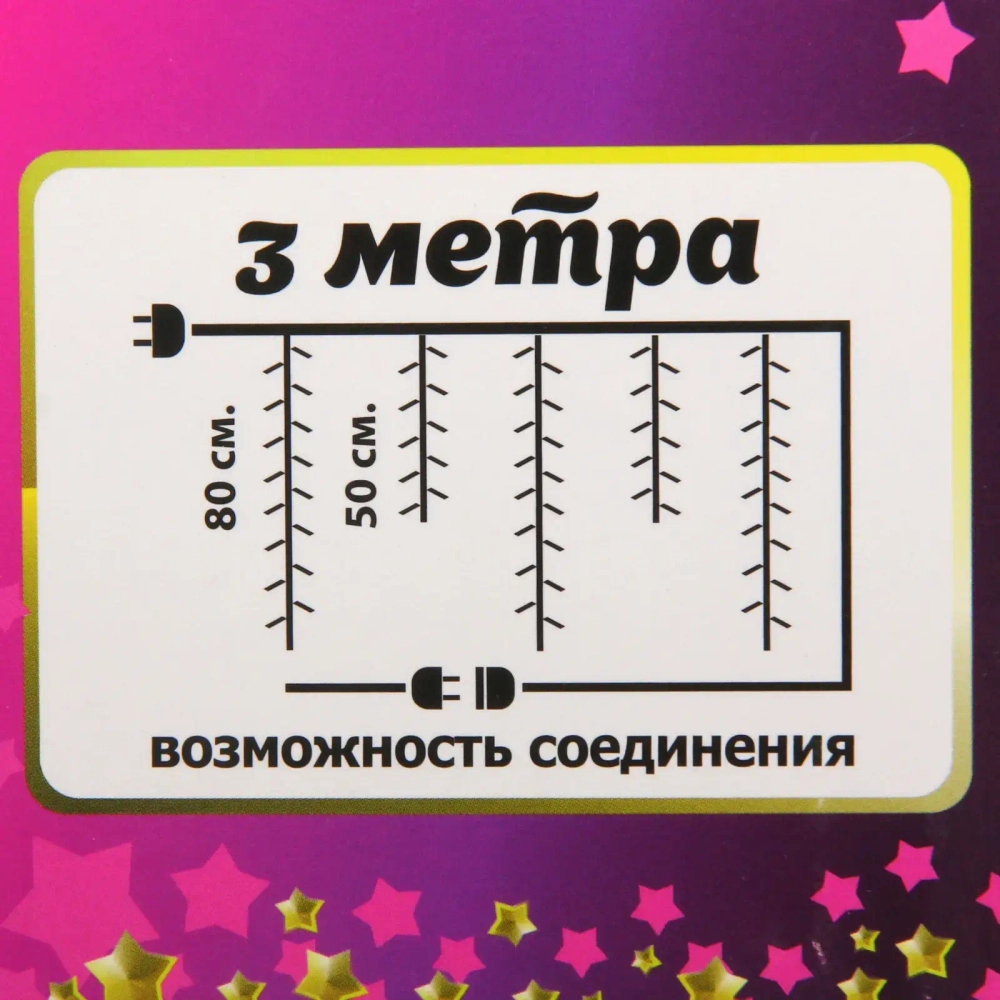 Гирлянда для дома БАХРОМА ш3м*0,8/0,5м 672 лампы LED «Звездопад», прозрачн.провод, 8 реж, IP-20,Теплый белый (возможность соедиения)
