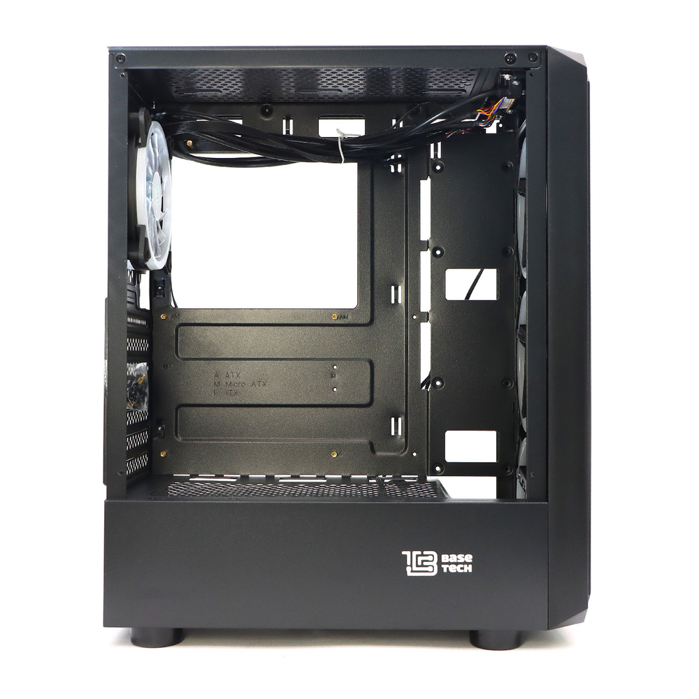 Корпус BaseTech eXtreme GFX-03, БП:600W, ATX, чёрный, 4xFRGB FAN, 2xUSB2, 1xUSB3, бок: закалённое стекло (BT-GFX-03-MESH-4F-RGB-600W)