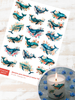 Трансфер переводной - декаль для свечей и гипса киты 009