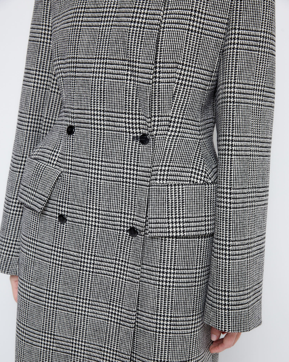 Пальто с формообразующими бедрами из шерсти Диор клетка черный/белый
