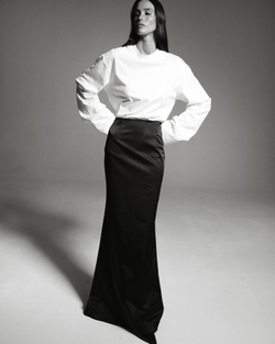 Юбка с буфом из черного сатина