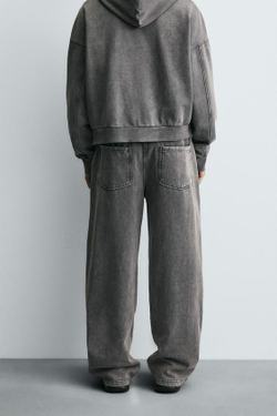 ZARA ДЖОГГЕРЫ WIDE-LEG С ЭФФЕКТОМ ПОТЕРТОСТИ, СЕРЫЙ