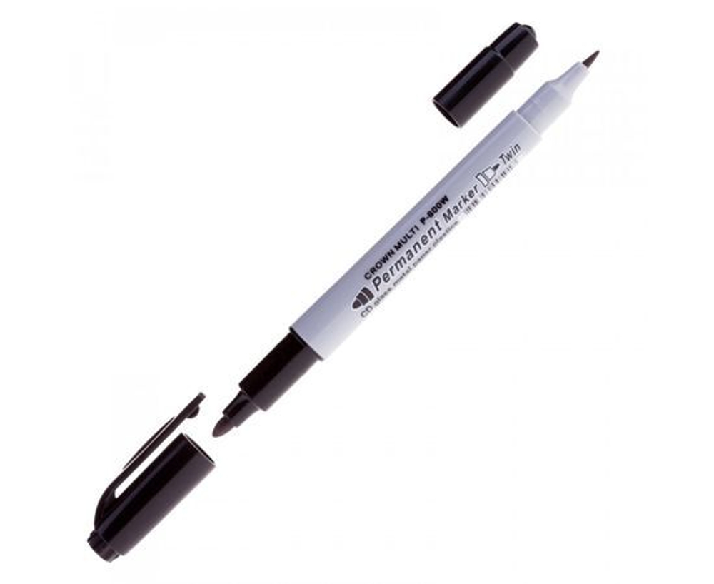 Маркер Crown "Multi", Twin, перманентный двусторонний, 1-2 мм, черный (P-800W)