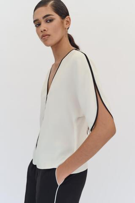 ZARA ТОП С КОНТРАСТНОЙ ОТДЕЛКОЙ, ЭКРЮ