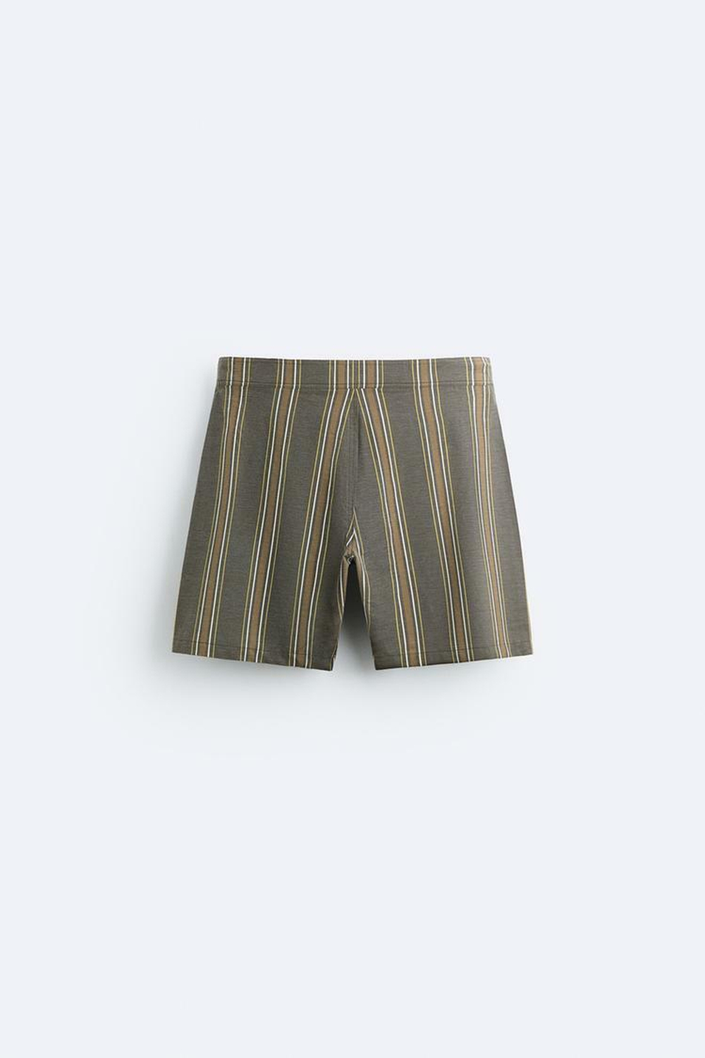 ZARA УДЛИНЕННЫЕ ШОРТЫ-ПЛАВКИ В ПОЛОСКУ, КОРИЧНЕВЫЙ