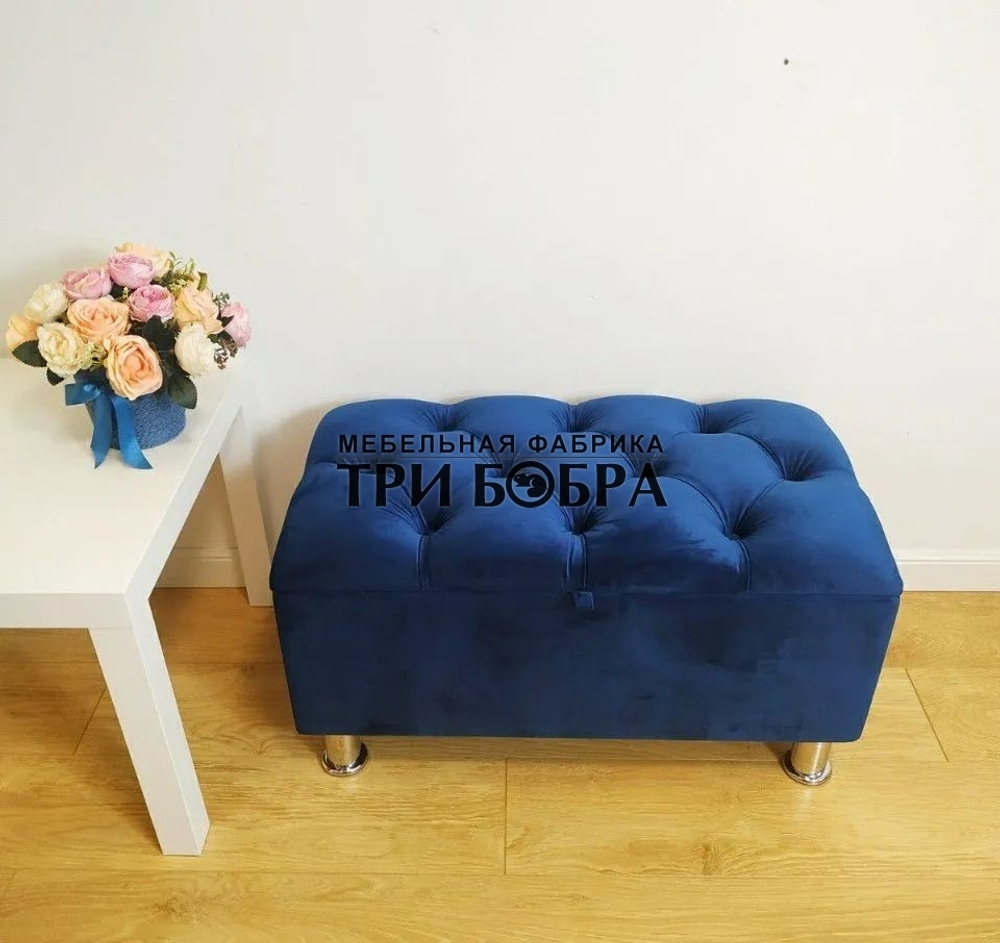 Банкетка синий ВЕЛЮР с нишей для хранения