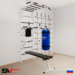 Шведская стенка Sv Sport усиленная 62610 (Турник рукоход/Брусья/Стойка/Скамья/Цепь/Мешок 15кг/Канатный лаз)