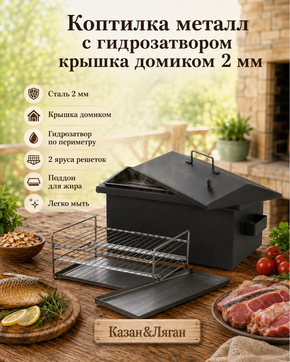 Коптильня металл с г-з кр.домиком 500х250х250х2 мм