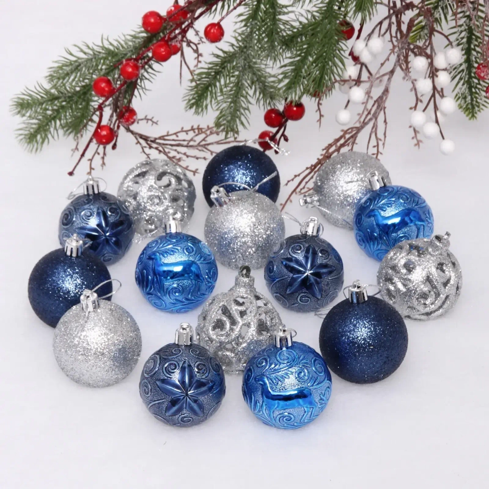Набор шаров «Сказочная симфония» 6 см (24 предмета), сапфир/серебро/синий