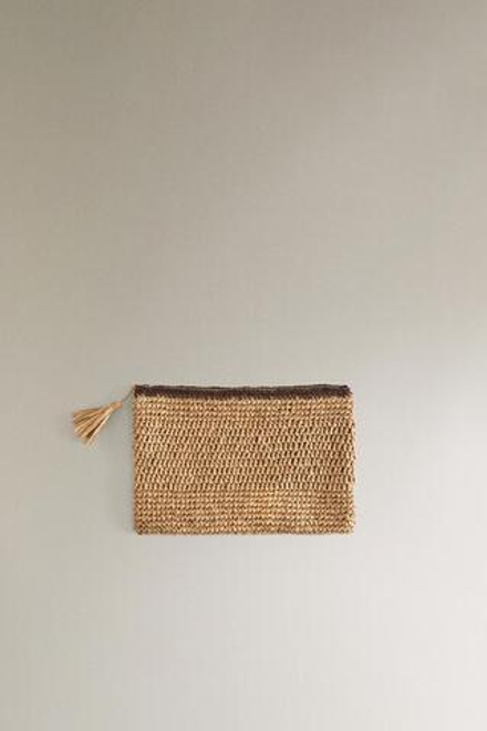 ZARA HOME ПЛЕТЕНАЯ БУМАЖНАЯ СУМКА-КЛАТЧ С ДЕКОРАТИВНОЙ ОТДЕЛКОЙ, НАТУРАЛЬНЫЙ