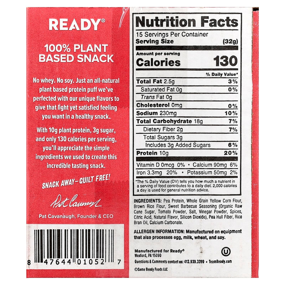 Ready, Протеиновые шарики, барбекю, 6 пакетиков по 80 г (2,82 унции)
