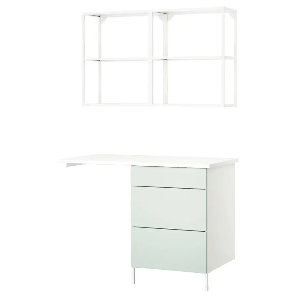 Комбинация для ванной - IKEA ENHET, 121.5х63.5х222 см, белый/серо-зеленый, ЭНХЕТ ИКЕА