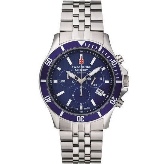 С браслетом Мужские наручные часы с серебряным браслетом Swiss Alpine Military 7022.9135 chronograph 42mm 10ATM