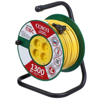 Удлинитель на катушке, 4 гн, 40 м, ПВС, б/з, пластик, Союз, 481S-3104