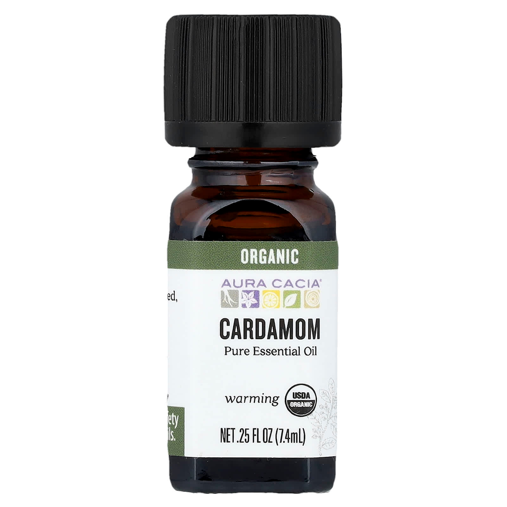 Aura Cacia, Чистое эфирное масло, органический кардамон, 7,4 мл (0,25 жидк. унц.)