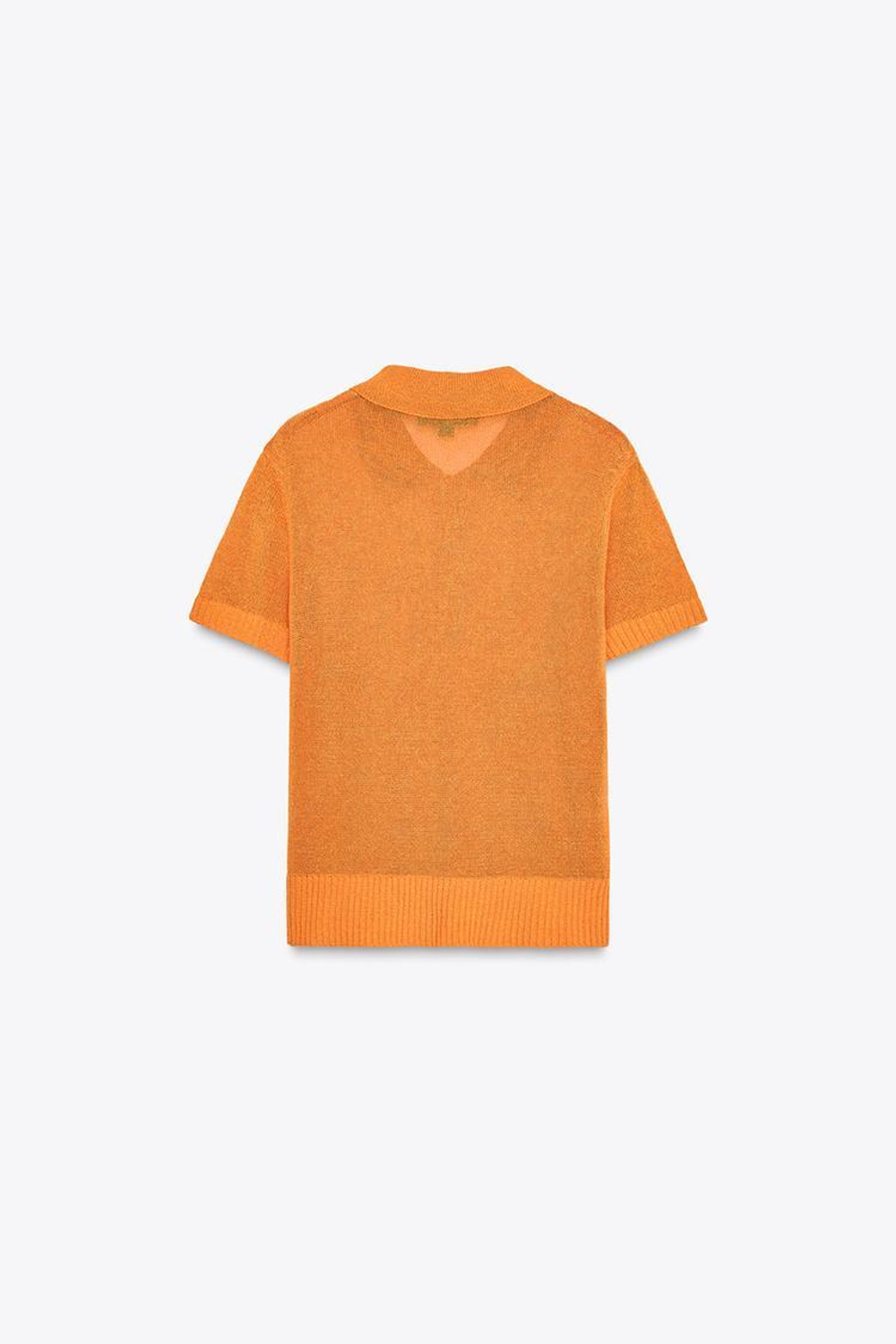 ZARA ОДНОТОННЫЙ ТРИКОТАЖНЫЙ ТОП С ВОРОТНИКОМ ПОЛО, ОРАНЖЕВЫЙ