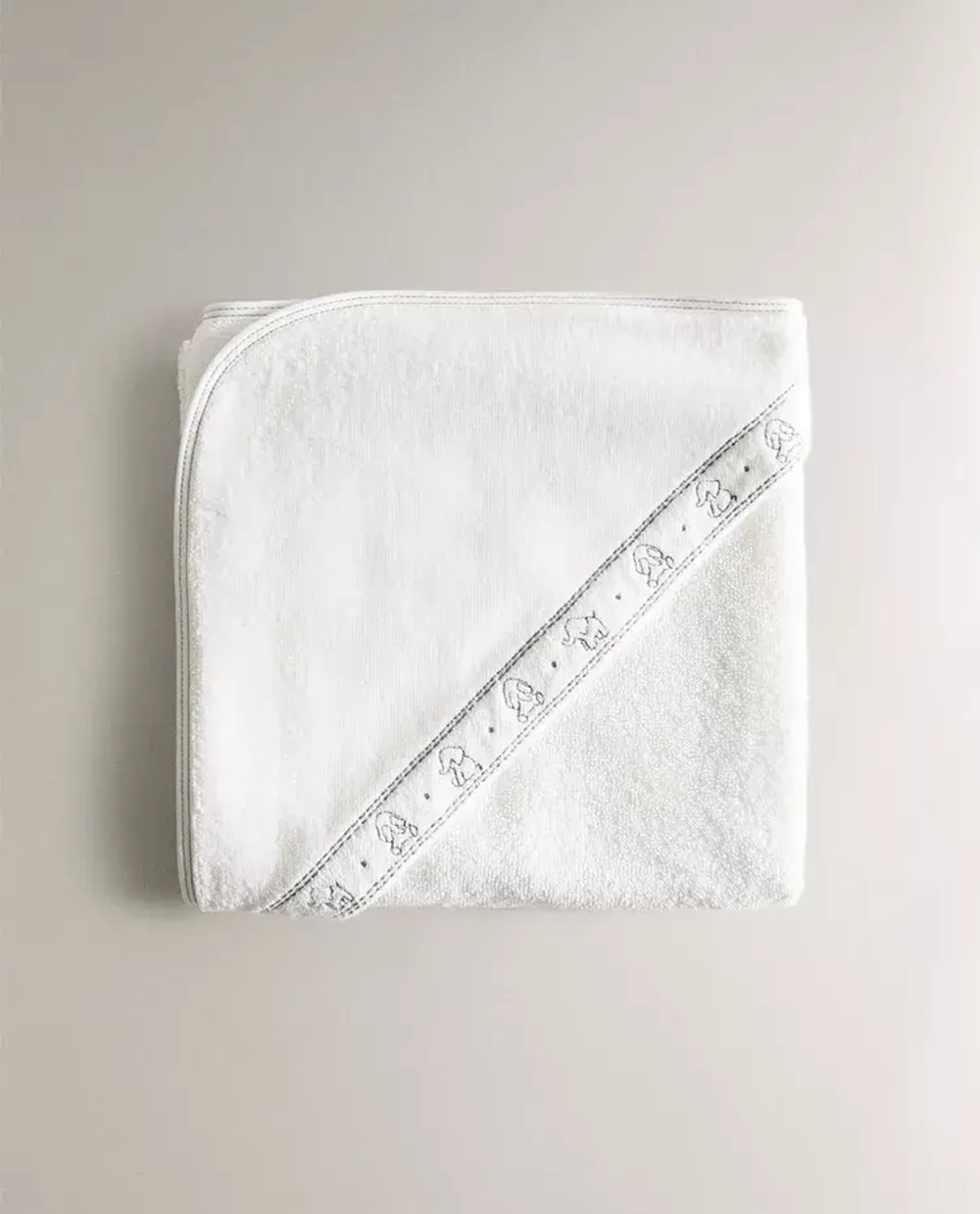 ZARA HOME ДЕТСКОЕ ПОЛОТЕНЦЕ С КАПЮШОНОМ И ПРИНТОМ, ЖЕЛТОВАТО-БЕЛЫЙ