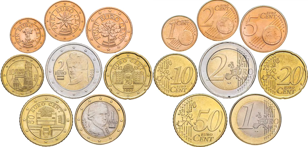 Австрия 2002-2007 Набор 8 монет XF