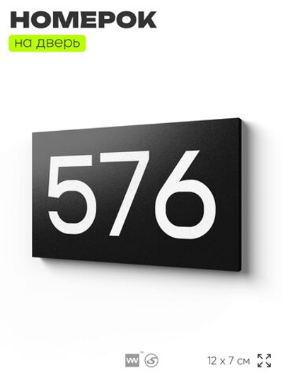 Номер на дверь 576, табличка на дверь для офиса, квартиры, кабинета, аудитории, склада, черная 120х70 мм, Айдентика Технолоджи