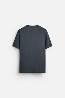 ZARA БАЗОВАЯ ФУТБОЛКА MEDIUM WEIGHT, СЕРО-СИНИЙ