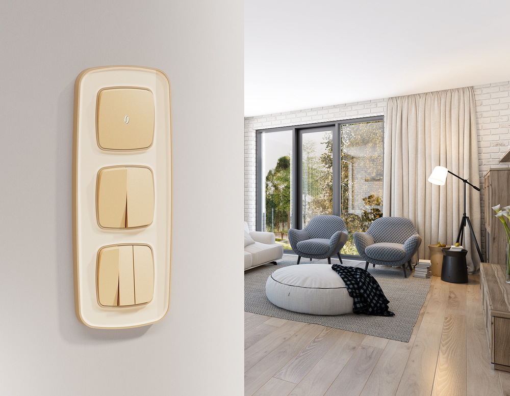 MO603050 Комплект механизма 2-кл выключателя с самовозвратом OMEGA Шампань QUANT (OP6030, VM129)