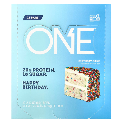 One Brands, протеиновые батончики, вкус «Именинный пирог», 12 шт. по 60 г (2,12 унции) каждый
