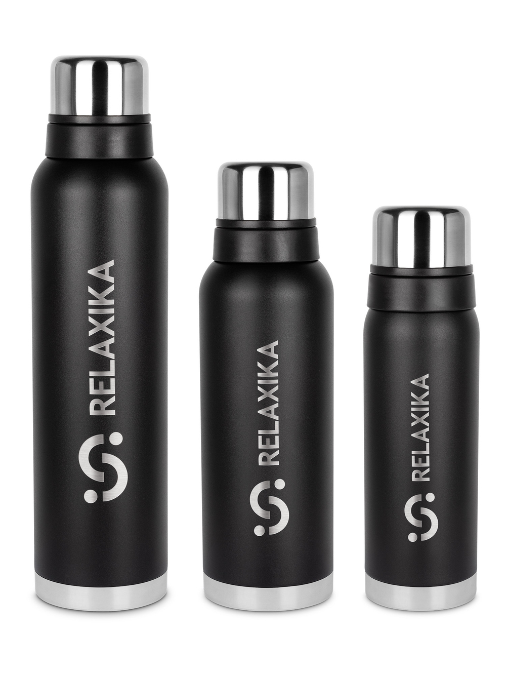 Термос Relaxika 103 (1,2 литра), черный (стикерпак "Зимний спорт")