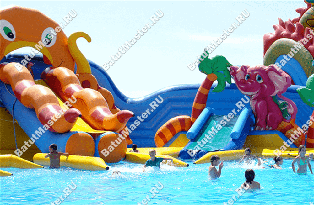 Надувной наземный аквапарк «Аквасфера» с бассейном, 20x18.5x7 м.