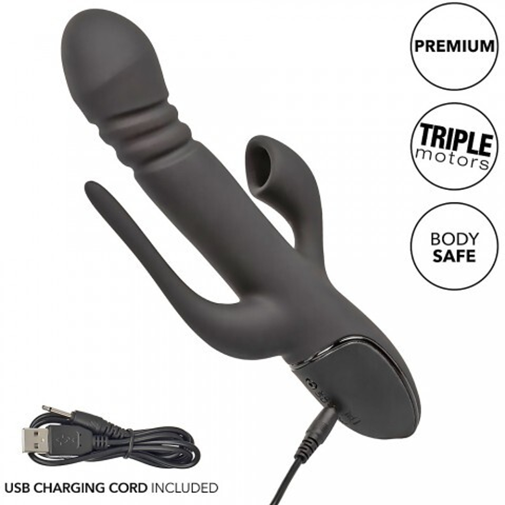Вибромассажер тройной CalExotics III Triple Euphoria с режимом всасывания и анальной стимуляцией, 14 см x 3.75 см