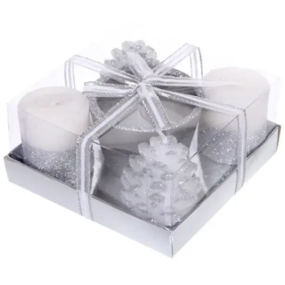 Свечи новогодние «Зимняя сказка» 11.5*11.5*5см (набор 5шт), Серебро