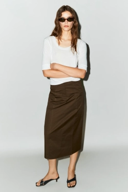 Massimo Dutti Хлопковая юбка миди, коричневый