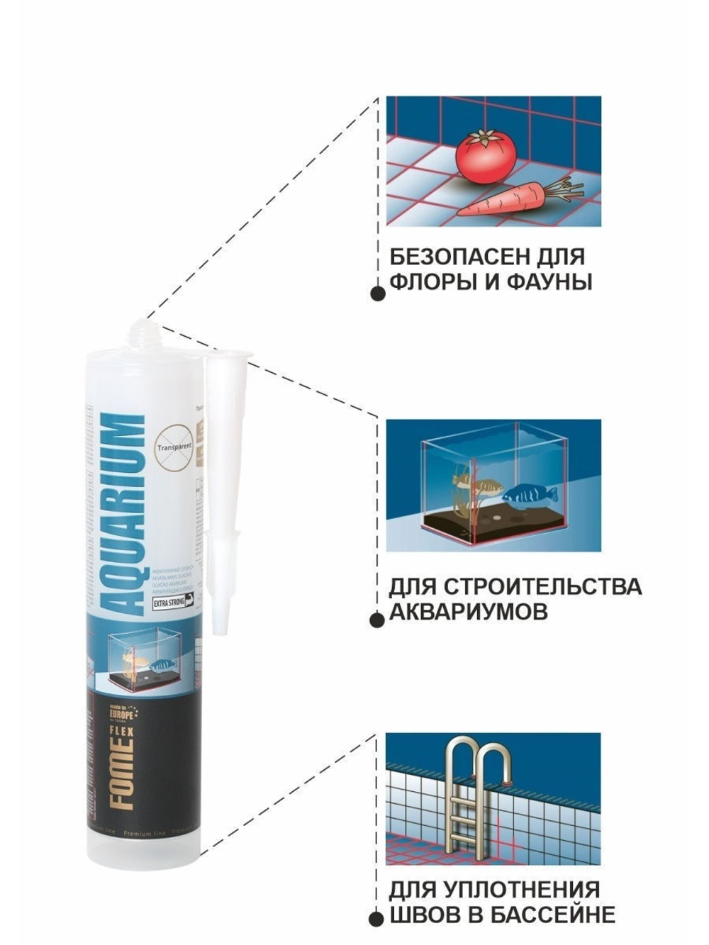 Герметик аквариумный "Fome flex" прозрачный, 300мл/12шт