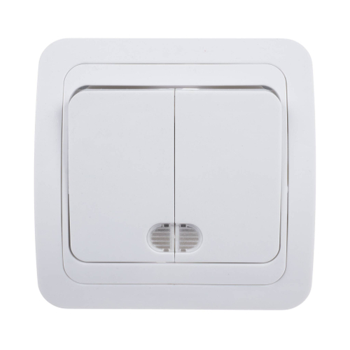 Выключатель для скрытой проводки, двухклавишный, с подсветкой, 10А белый, В0123(G-B0123), (шт.)