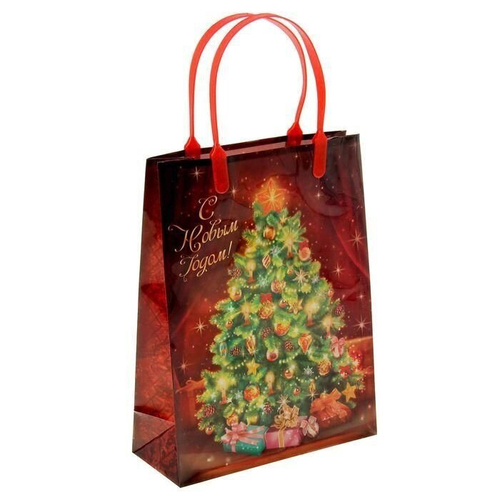 Пакет подарочный пластик "Новогодняя елка" MS 18 х 23 см.