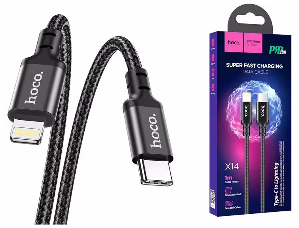 Кабель HOCO X14 Double speed PD charging data cable for iP(L=1M)