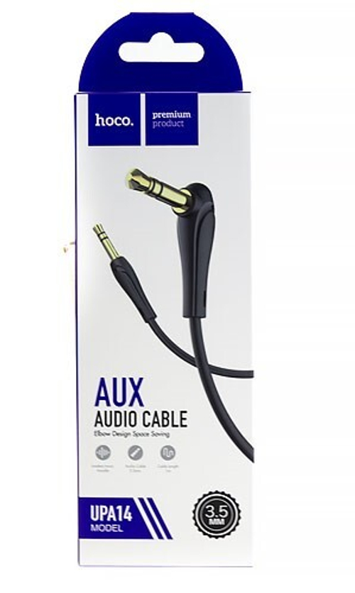 Аудиокабель AUX для подключения к автомагнитоле с разъемом 3,5 jack 1 м, угловой, черный (HOCO.)