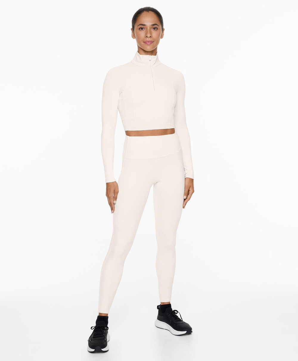 Oysho Короткий лонгслив Comfortlux из ткани в рубчик с застежкой-молнией, каменный