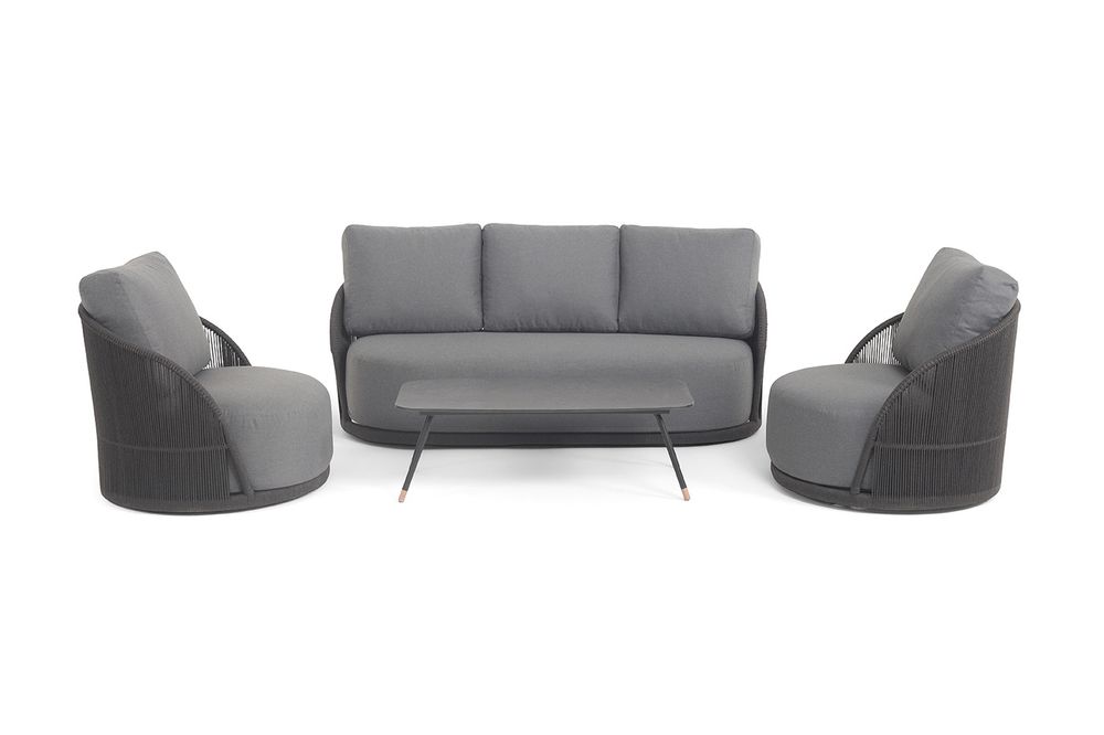 "Монтелла" лаунж-зона 5-местная плетеная из роупа (веревки), каркас алюминиевый темно-серый, роуп темно-серый