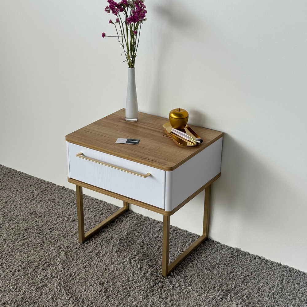 Тумба прикроватная на ножках ROYAL 5201 эко (Дуб Кантри-Золото-р.золото)