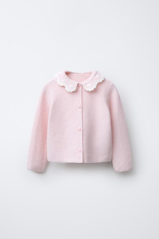 ZARA КАРДИГАН С ВОРОТНИКОМ ИЗ КРУЖЕВА КРОШЕ, ЦВЕТ РОЗОВОГО МЕЛА